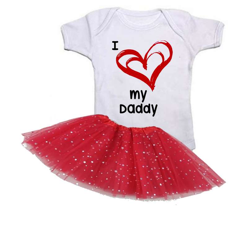 I love my Daddy - Red Heart -  Baby grow and Tutu Combo