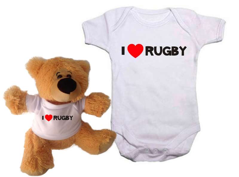 I love Rugby Baby grow and teddy combo