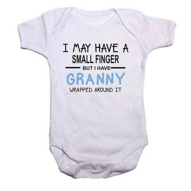 I may have a small finger but I have Granny wrapped around it baby grow