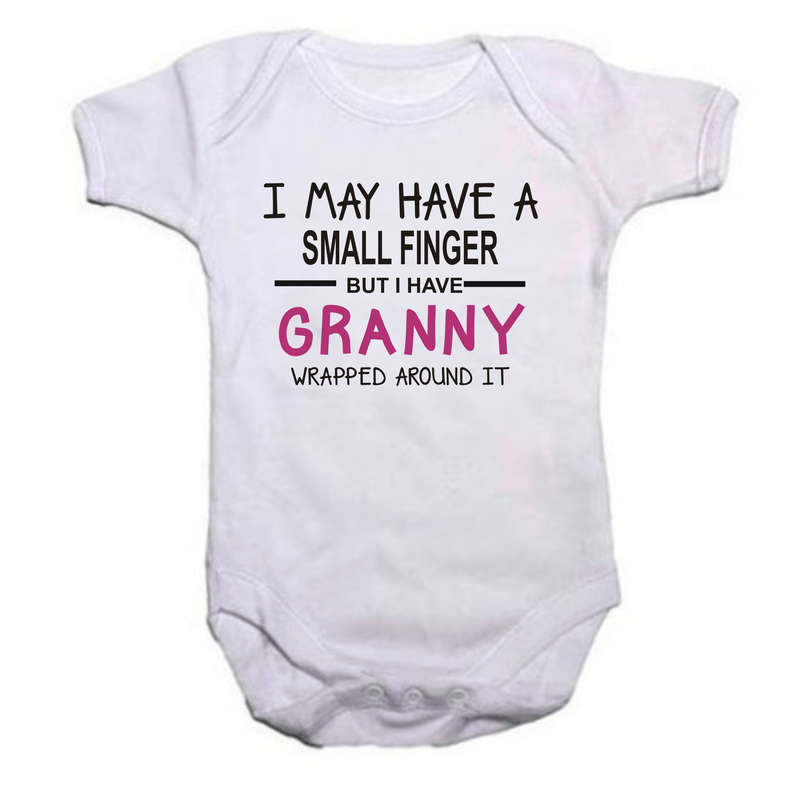 I may have a small finger but I have Granny wrapped around it baby grow