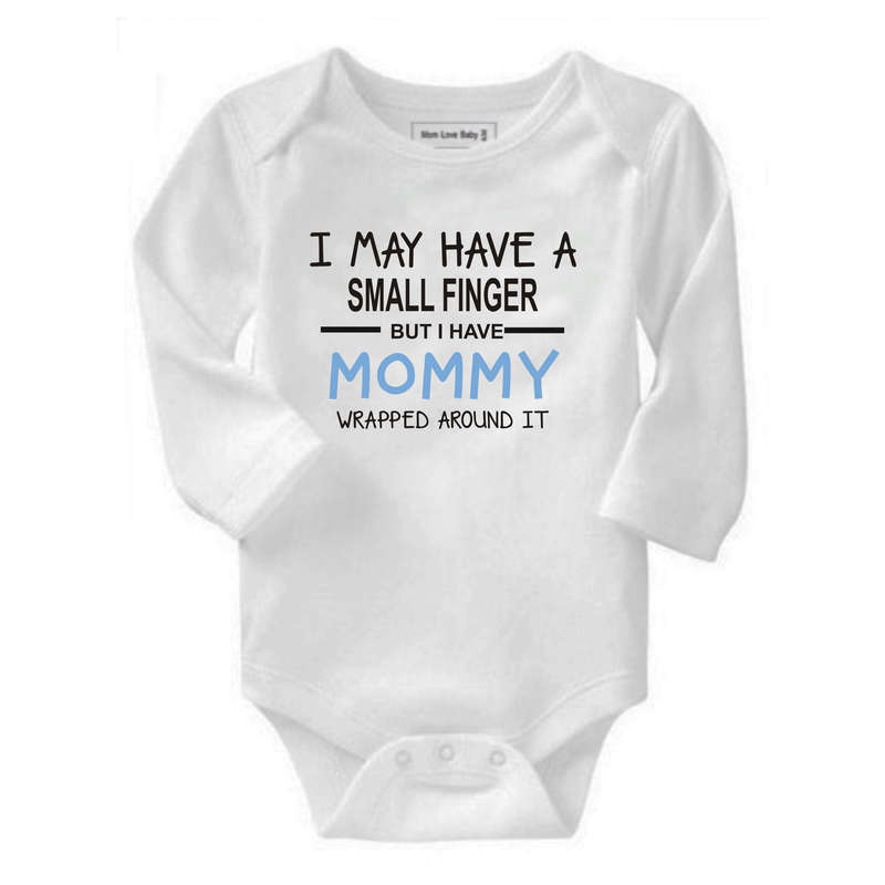 I may have a small finger but I have Mommy wrapped around it baby grow