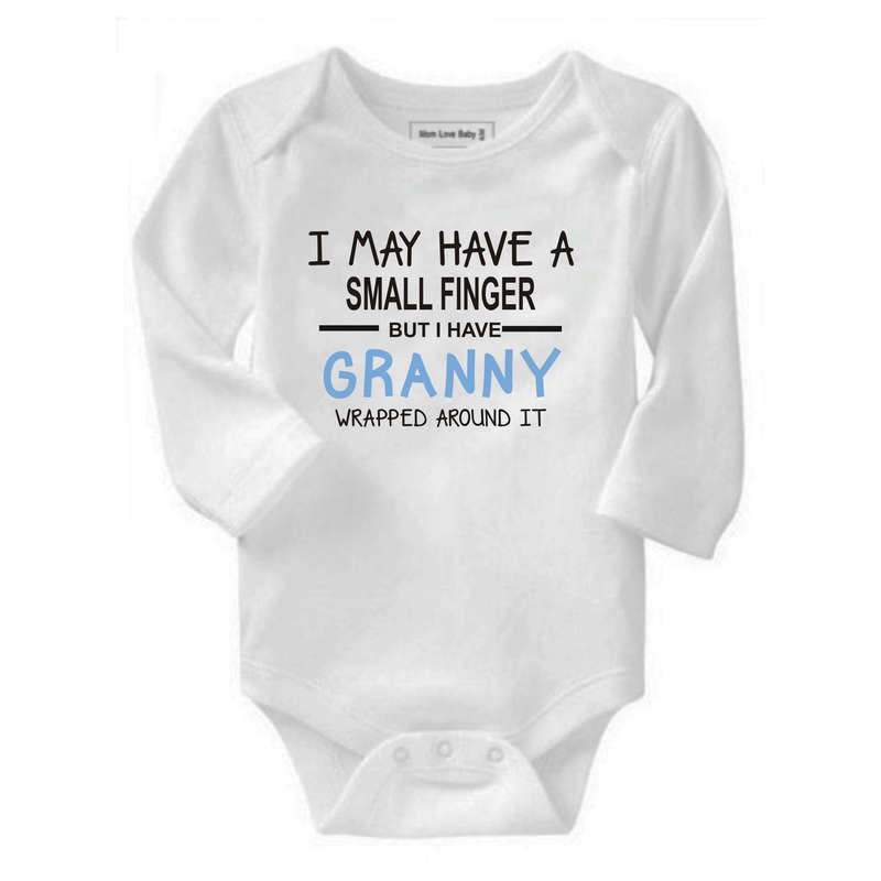 I may have a small finger but I have Granny wrapped around it baby grow