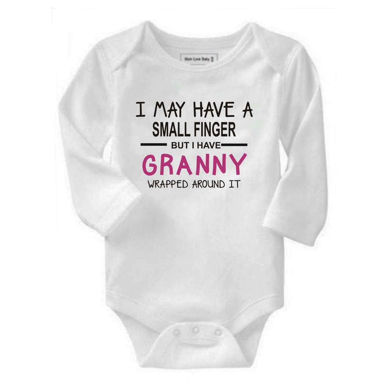 I may have a small finger but I have Granny wrapped around it baby grow