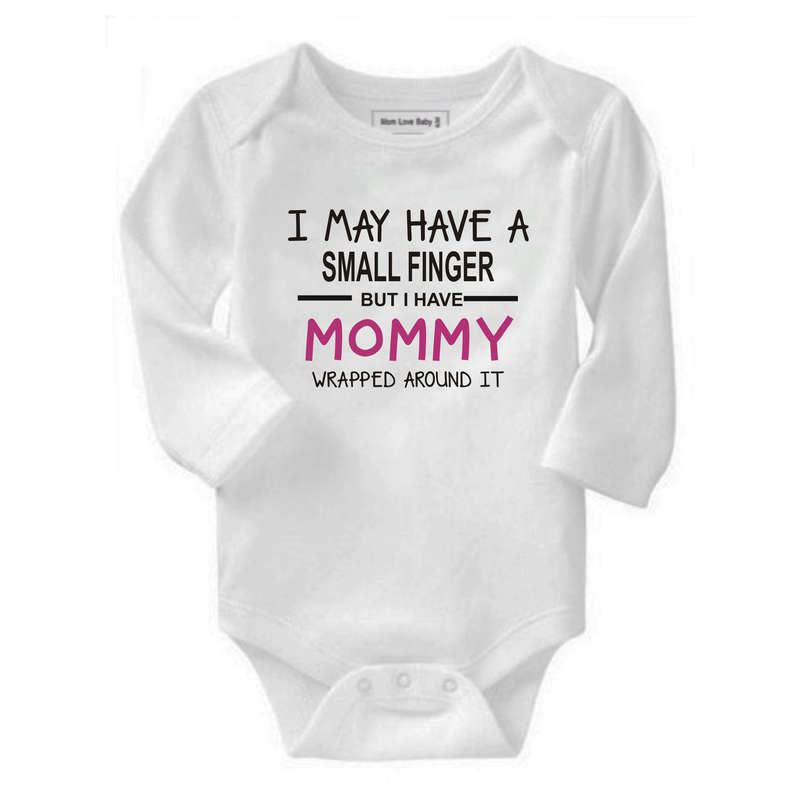 I may have a small finger but I have Mommy wrapped around it baby grow