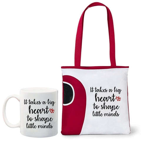 It takes a big heart to shape little minds tote bag and mug combo