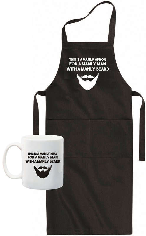 Manly beard apron and mug