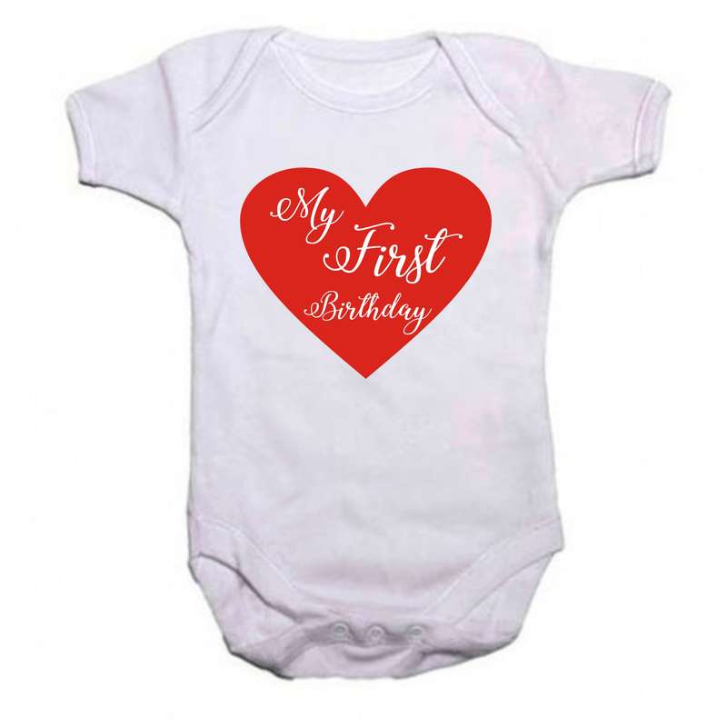 My First Birthday -Heart  Baby grow