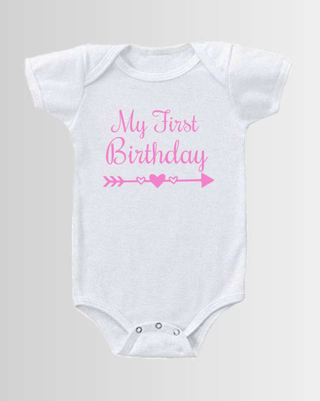 My First Birthday  Pink / Blue Arrow and hearts baby grow
