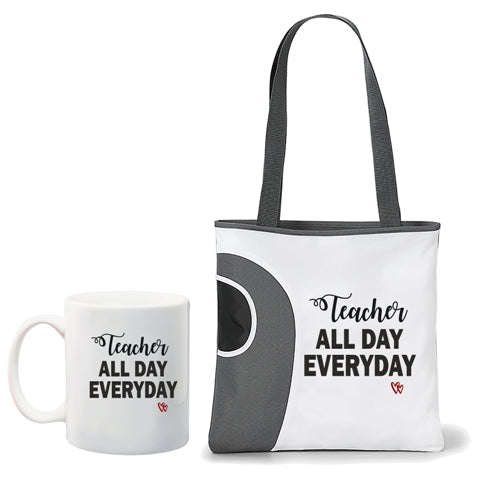 Teacher all day everyday tote bag and mug combo
