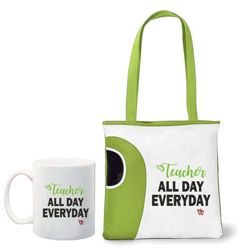 Teacher all day everyday tote bag and mug combo