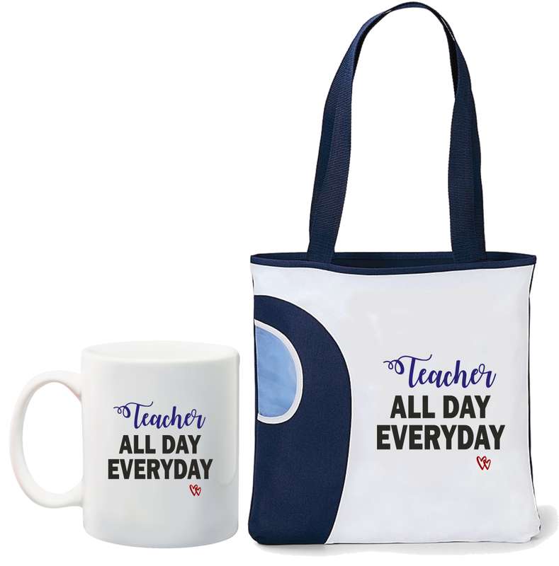 Teacher all day everyday tote bag and mug combo