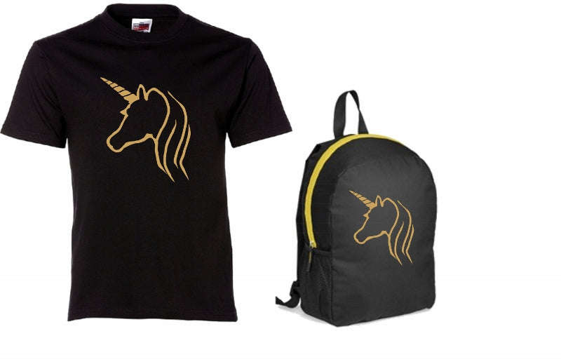 Unicorn Head Kids tee and backpack combo