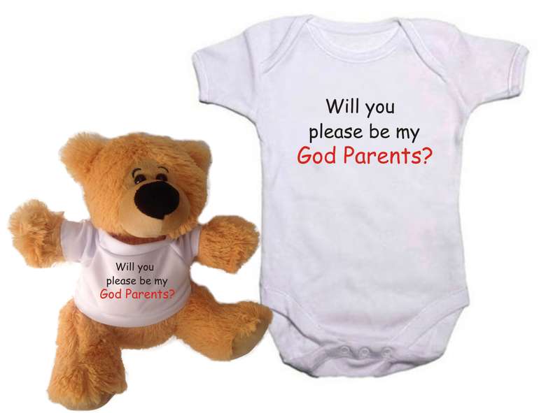 Will you Please be my Godparents? Baby grow and teddy combo