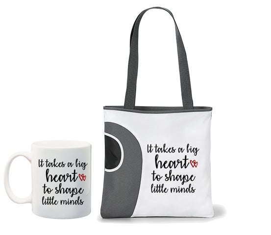 It takes a big heart to shape little minds tote bag and mug combo