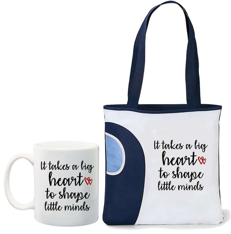 It takes a big heart to shape little minds tote bag and mug combo