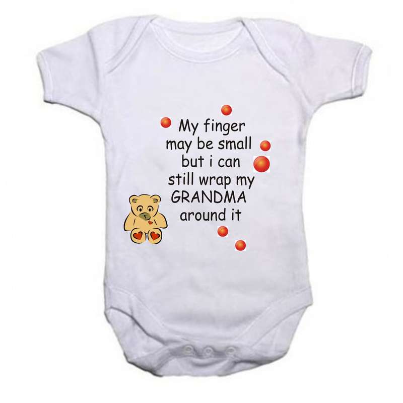 My finger may be small but I still have Grandma wrapped around it baby grow