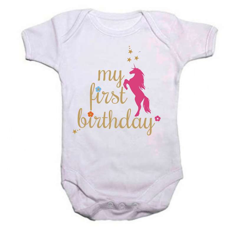 My First Birthday Unicorn Silhouette Baby grow
