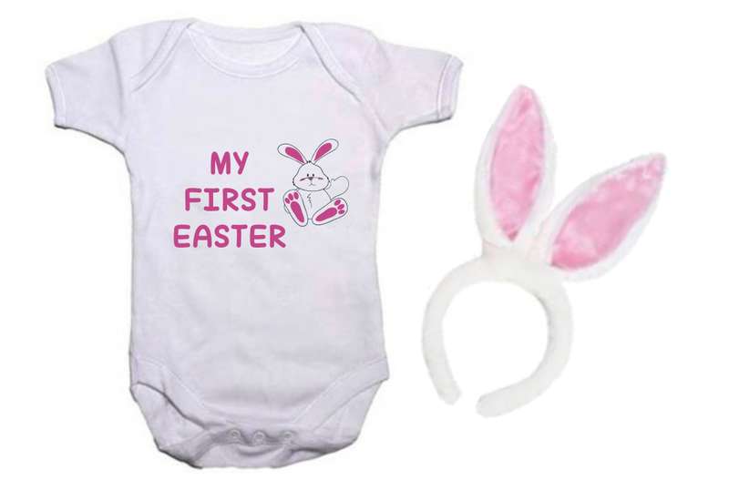 Easter baby grow with headband pink / blue