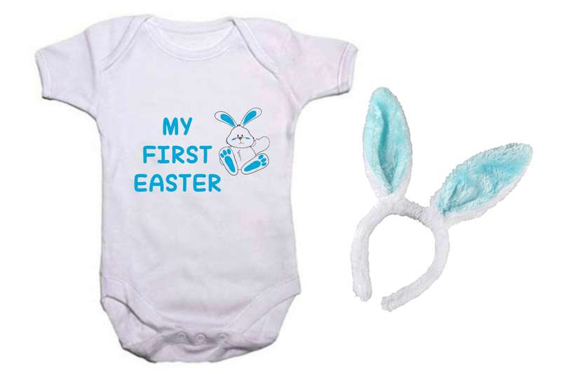 Easter baby grow with headband pink / blue