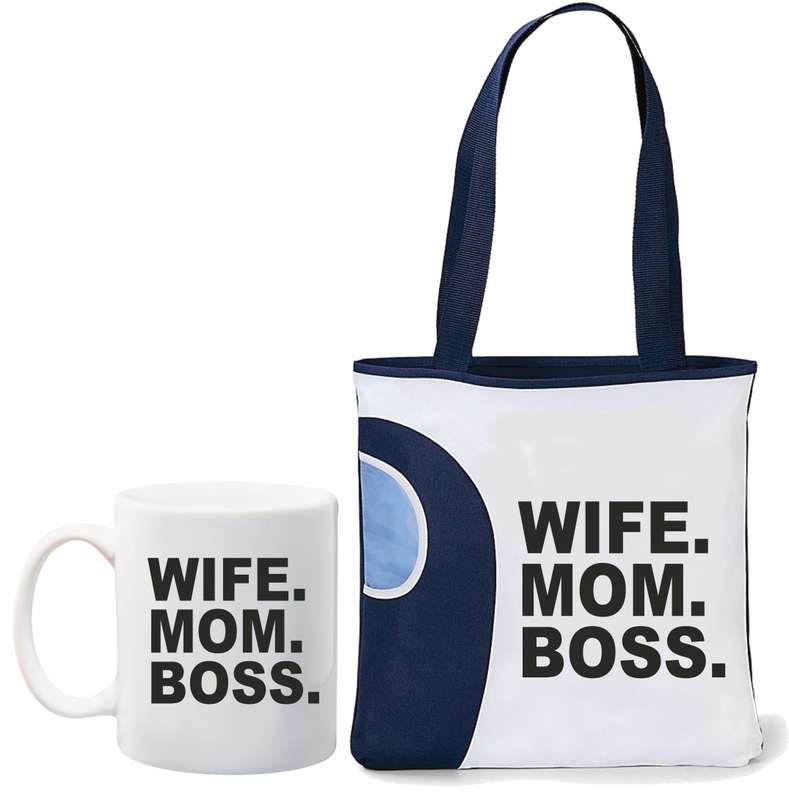 Wife Mom Boss tote bag and mug combo