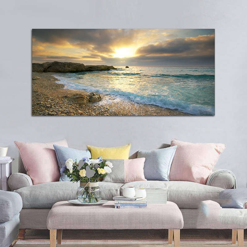 Beach Canvas Print Ocean Wave Sunset Sea No Frame Paintings Art Wall Home Decor (Unframed)