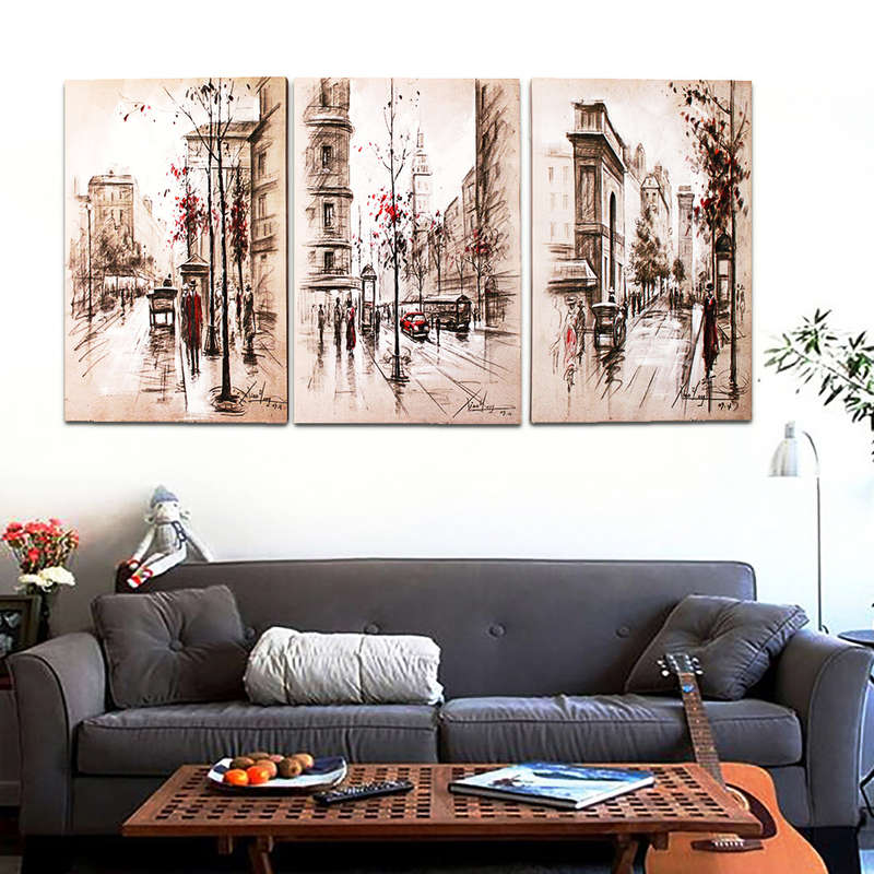 3Pcs Modern City Canvas Print Paintings Wall Hanging Art Pictures Framed Unframed (A) (Unframed)
