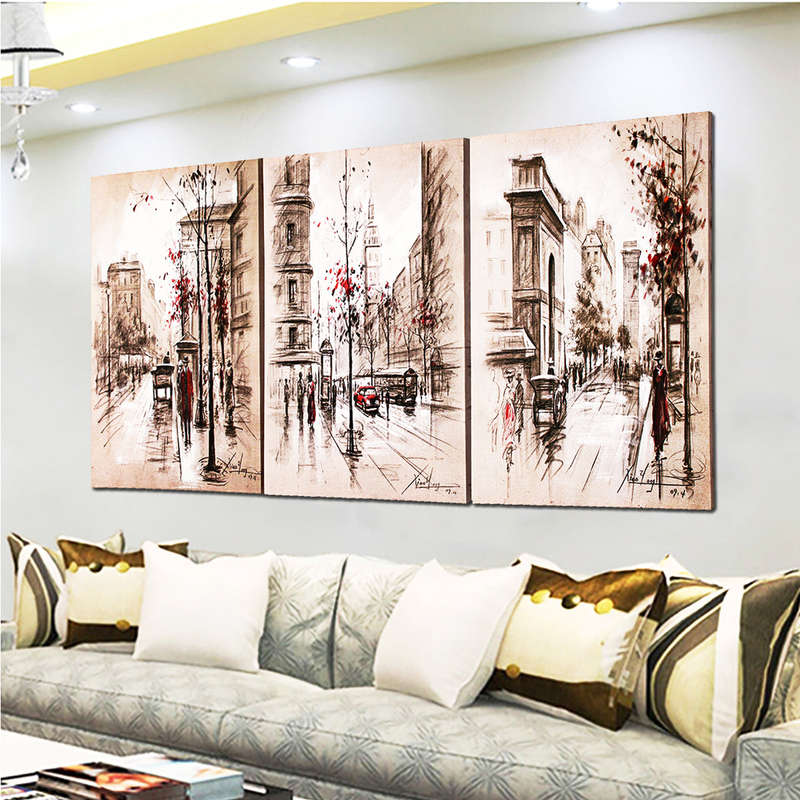 3Pcs Modern City Canvas Print Paintings Wall Hanging Art Pictures Framed Unframed (A) (Unframed)