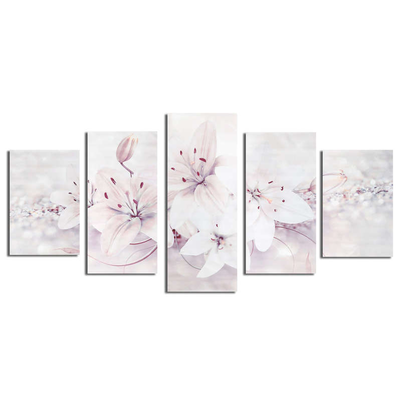 5PCS Frameless Canvas Paintings Lilies Art Paint for Home Wall Decoration (Unframed) - white