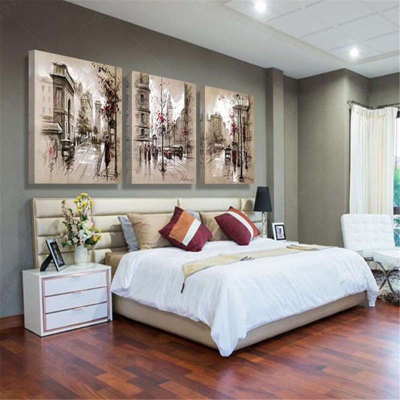 3Pcs Modern City Canvas Print Paintings Wall Hanging Art Pictures Framed Unframed (A) (Unframed)