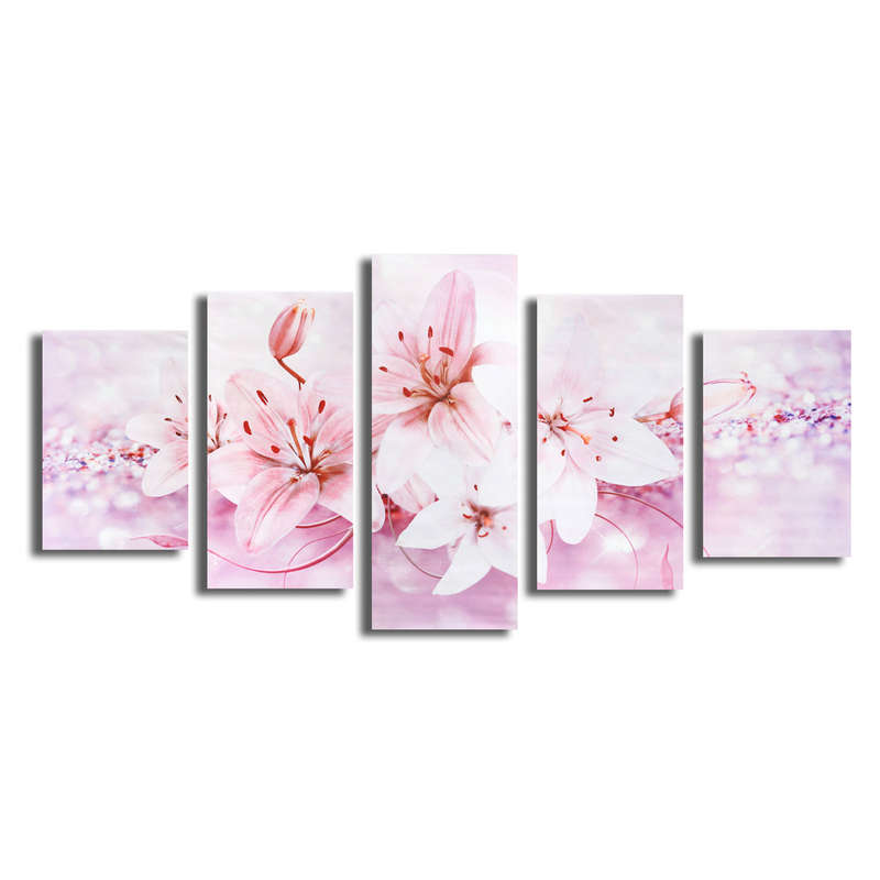 5PCS Frameless Canvas Paintings Lilies Art Paint for Home Wall Decoration (Unframed) - Purple