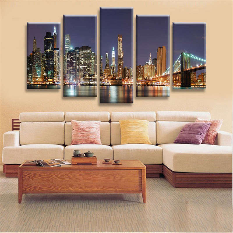 5Pcs Cityscape Night Canvas Art Print Paintings Picture Home Wall Decor (Unframed)