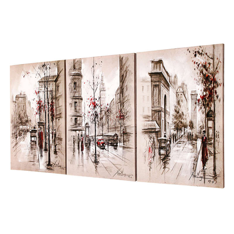 3Pcs Modern City Canvas Print Paintings Wall Hanging Art Pictures Framed Unframed (A) (Unframed)