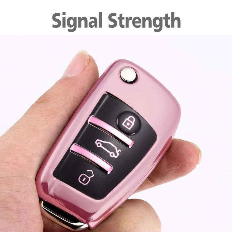 TPU One-piece Electroplating Opening Full Coverage Car Key Case with Key Ring for Audi A3 / Q3 (Pink