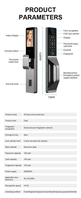 Smart Life Tuya WIFI Access Control Face Fingerprint Keypad Card Video Doorbell Intercom Handle