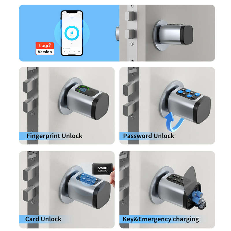 Smart Life Tuya Bluetooth Access Control Fingerprint Keypad Card Key Cylinder Door Lock (Silver)