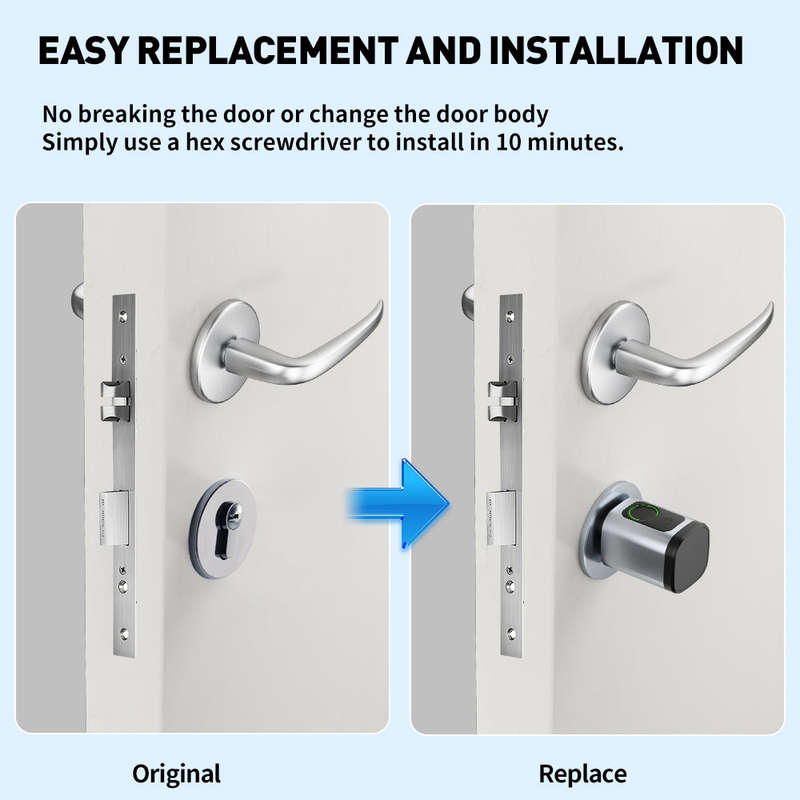 Smart Life Tuya Bluetooth Access Control Fingerprint Keypad Card Key Cylinder Door Lock (Silver)