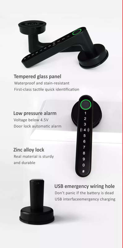 Smart Life Tuya Bluetooth Access Control Fingerprint Keypad Card Door Handle Lock (Silver)