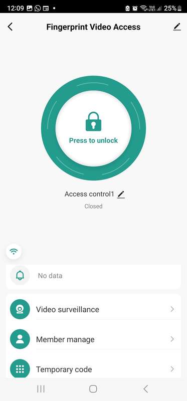 Smart Life Tuya WIFI Waterproof 12V Video Doorbell Access Control Fingerprint Card Door Gate VC4F