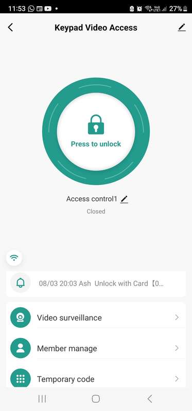 Smart Life Tuya WIFI Waterproof 12V Video Doorbell Access Control Keypad Card Door Gate Garage VC4K