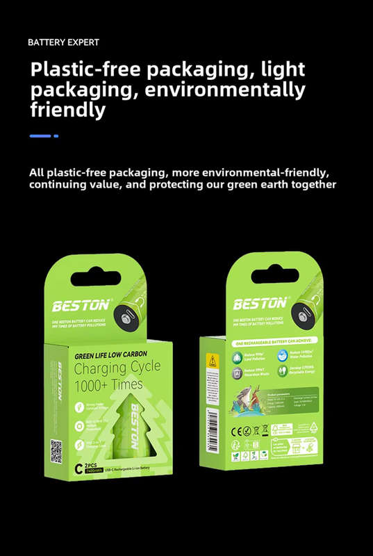 BESTON C Cell USB C Rechargeable Lithium-ion Battery | 1.5V | 4900mAh | 2 Pack