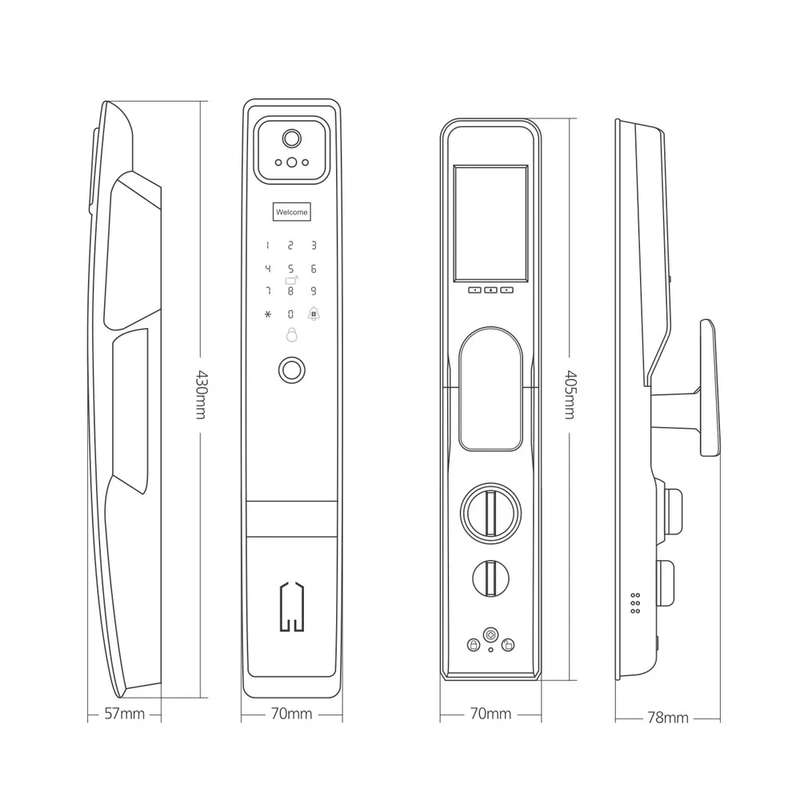 WIFI Control Smart Life Tuya Digital 3D Face Recognition Access Door Lock with Cats Eye Camera