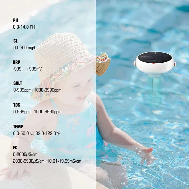 Smart Life Tuya Zigbee Solar Water Quality Tester Chlorine/TDS/EC/PH/Salinity/ORP/Temperature