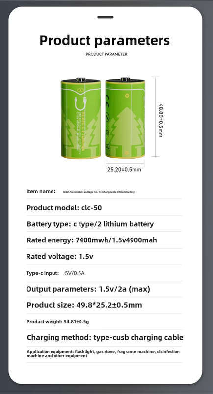 BESTON C Cell USB C Rechargeable Lithium-ion Battery | 1.5V | 4900mAh | 2 Pack