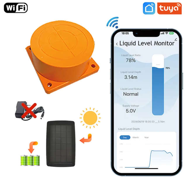 Smart Life Tuya WIFI Solar Ultrasonic Liquid Water Level Tank Monitor Sensor | 5V