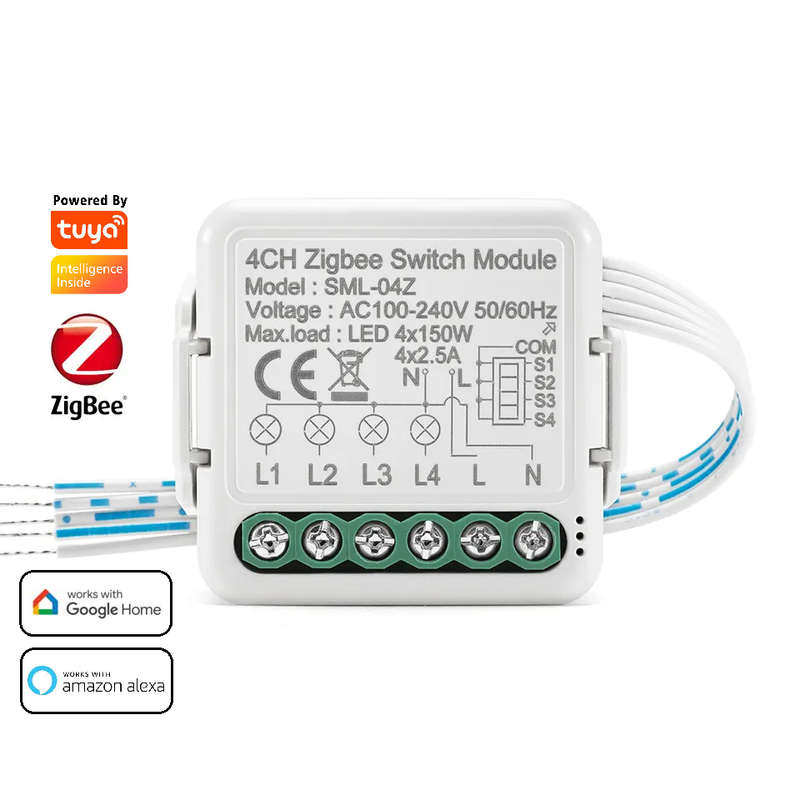 Smart Life Tuya Zigbee 4CH 150W LED Light / 2.5A 550W Appliance Neutral Mini Switch