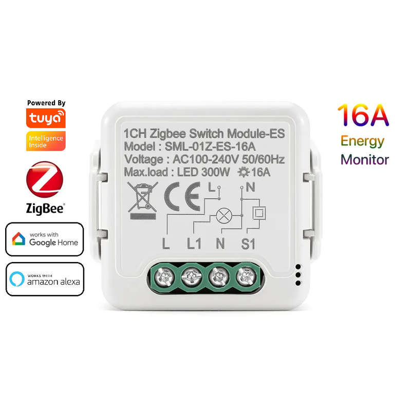 Smart Life Tuya Zigbee 1CH 300W LED Light / 16A 3500W Appliance Mini Power Monitor Switch