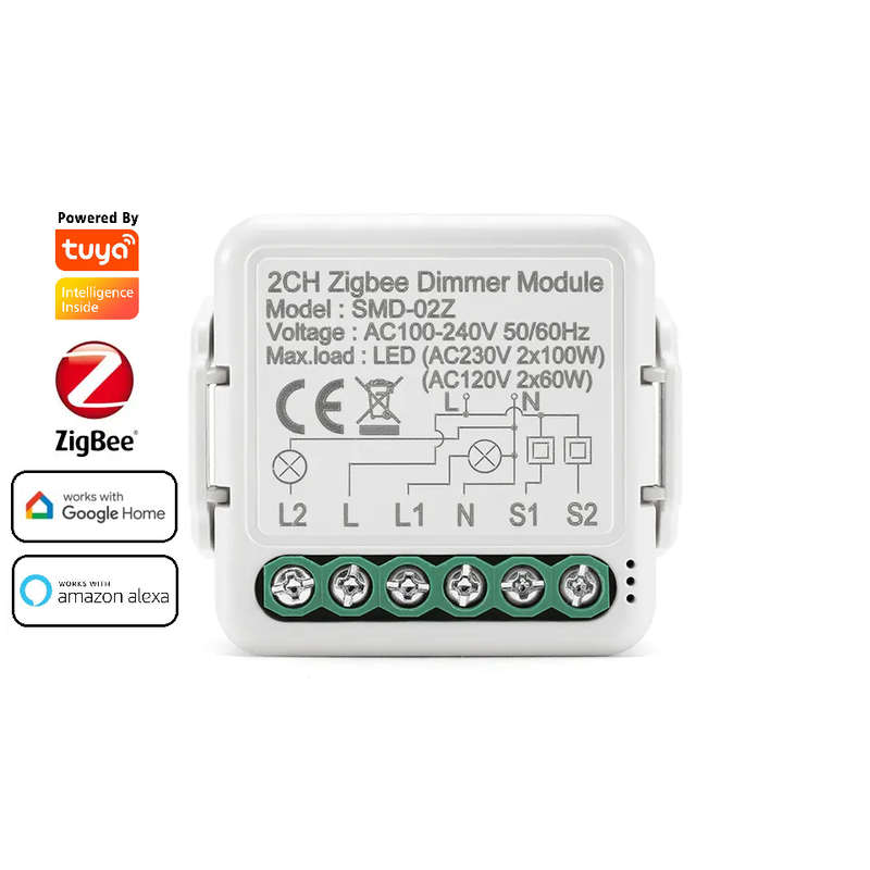 Smart Life Tuya Zigbee 2CH 100W LED Light Dimmer Mini Switch