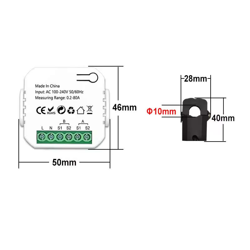 Smart Life Tuya WIFI 2CH Bidirectional Mini Power Monitor Clamp Meter | 240V | 80A | Single Phase