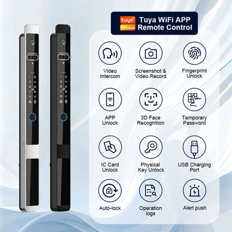 Smart Life Tuya WIFI Access Control Face Fingerprint Keypad Card Video Doorbell Intercom Handle Lock