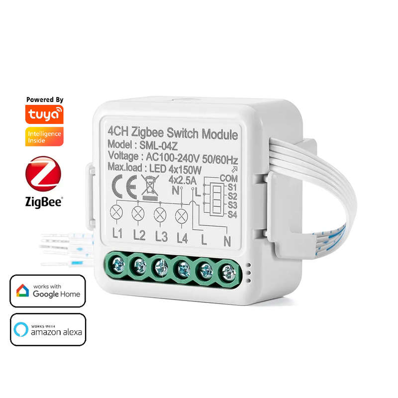 Smart Life Tuya Zigbee 4CH 150W LED Light / 2.5A 550W Appliance Neutral Mini Switch